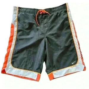 Nike Gray and Orange 10" Inseam Men's Drawstring‎ Swim Shorts. Size Small
